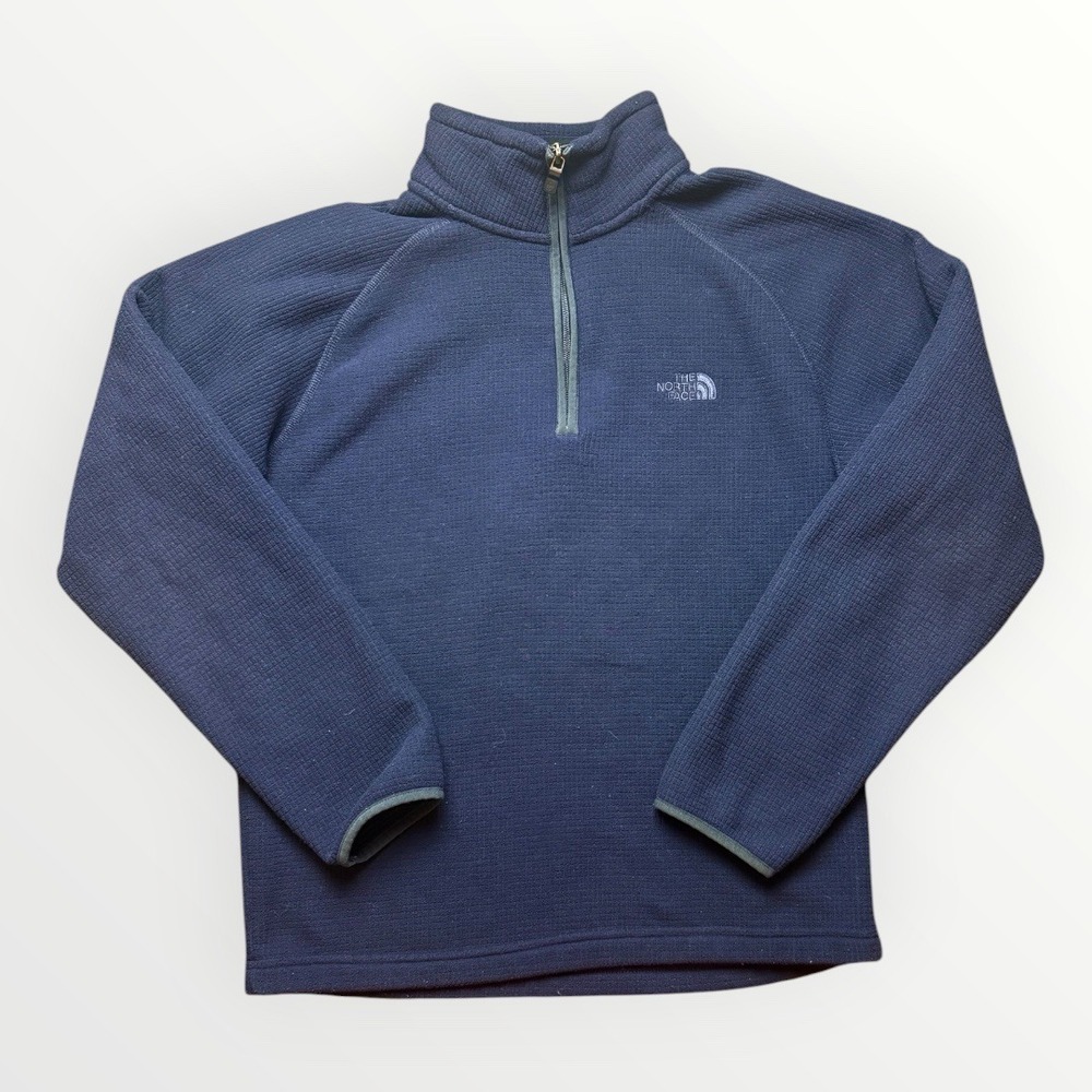 The North Face Mens Small Navy Blue Waffle Knit Quarter Zip Fleece Pullover